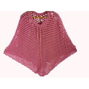 Bohemian Retro Light Pink Crochet Poncho Tie Adjustable Cottagecore Festival OS